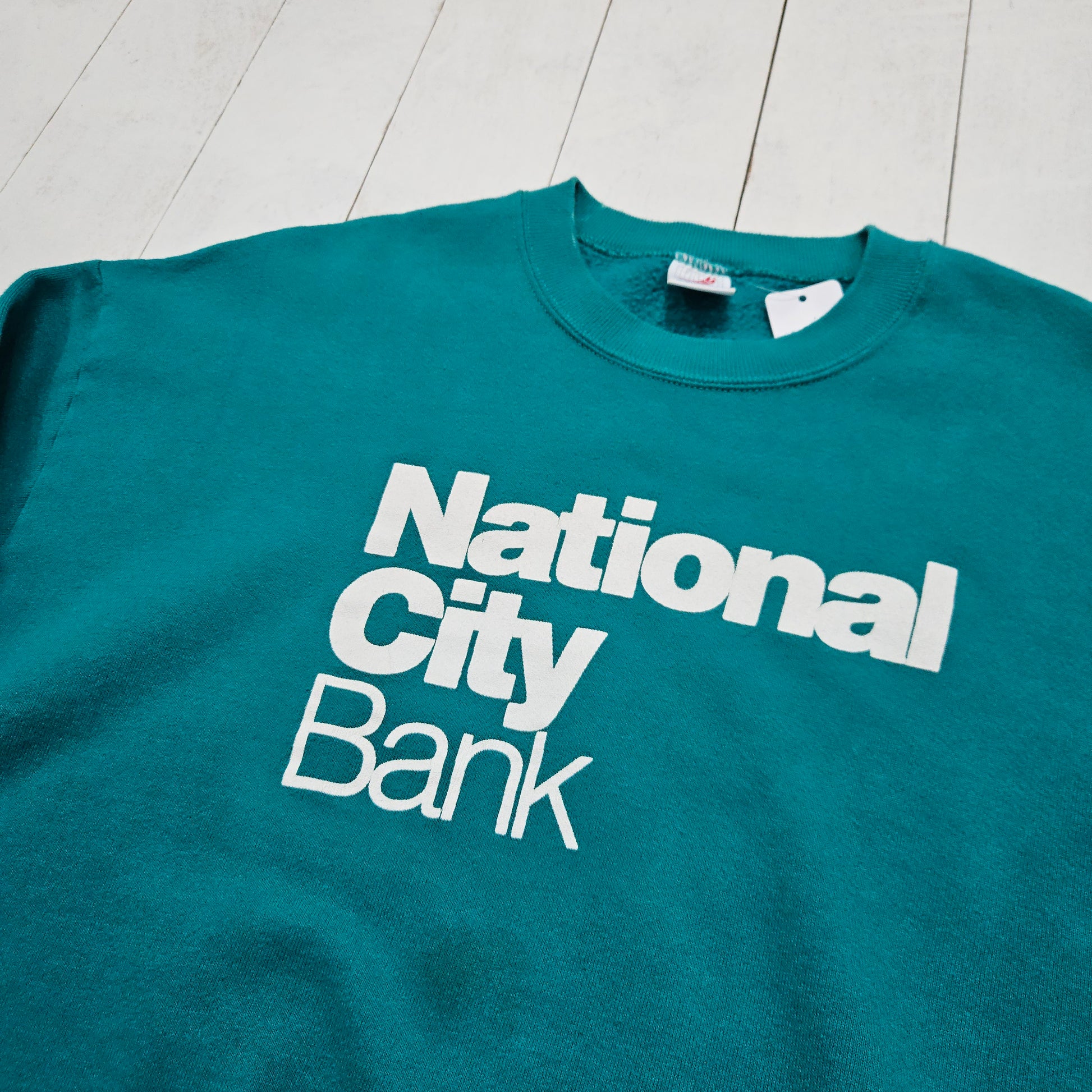 1990s Jerzees Turquoise National City Bank Promotional Sweatshirt Made in USA Size M/L - People's Champ Vintage -Sweatshirts/Hoodies