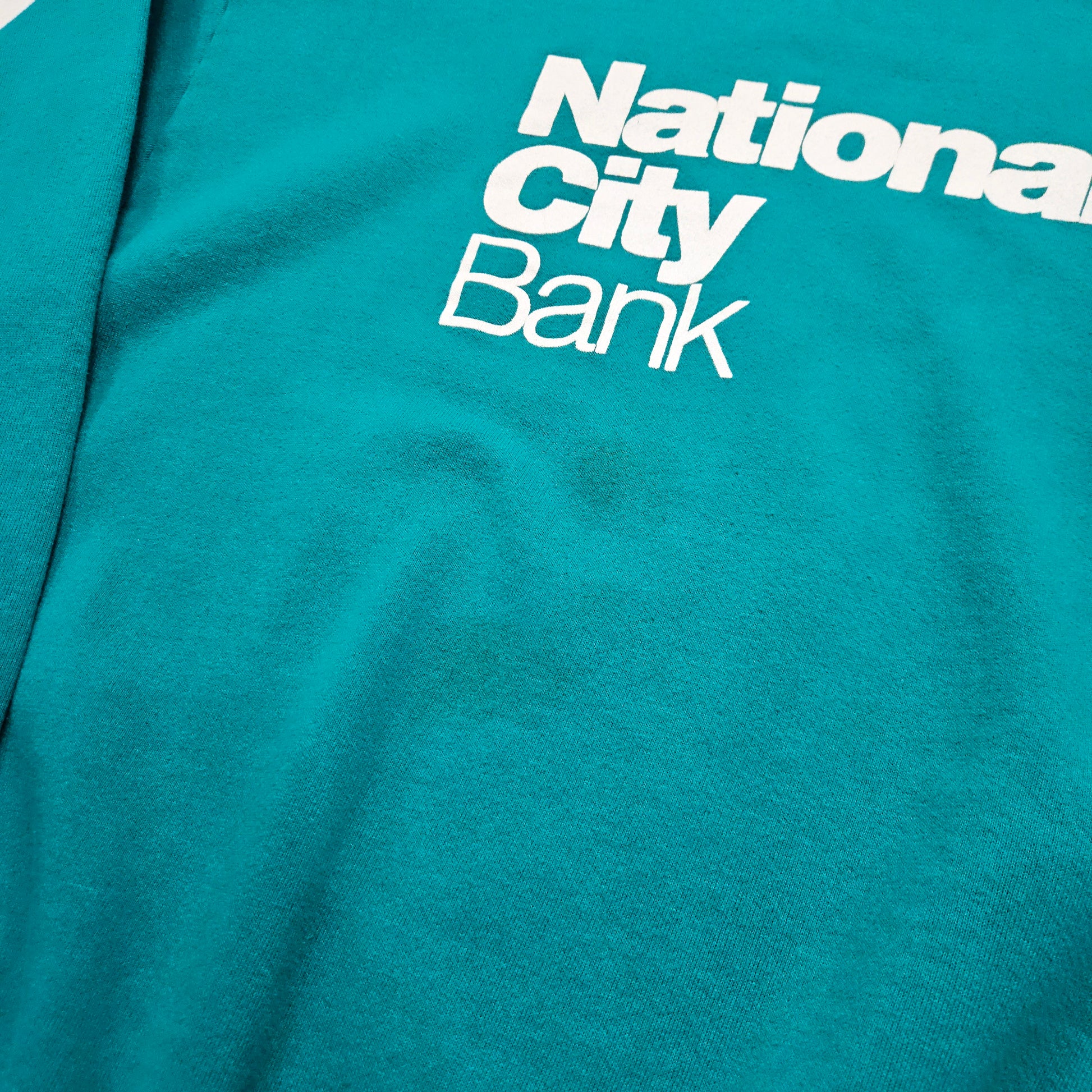 1990s Jerzees Turquoise National City Bank Promotional Sweatshirt Made in USA Size M/L - People's Champ Vintage -Sweatshirts/Hoodies