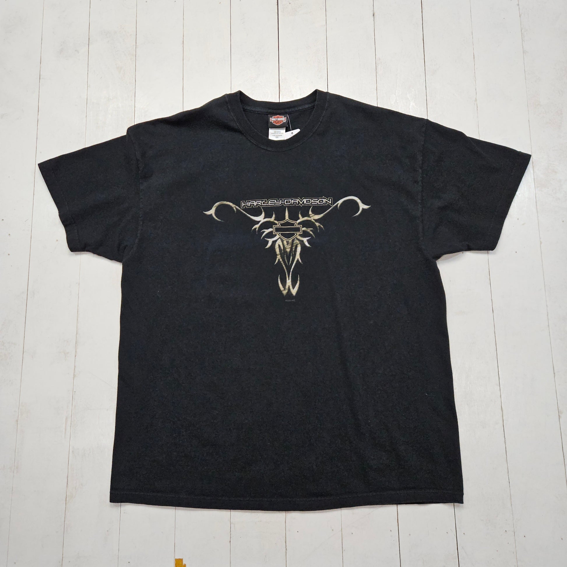 2000s 2003 Harley-Davidson Pinstripe Art Perrysburg Ohio Signature Motorcycle T-Shirt Made in USA Size XXL - People's Champ Vintage -T-Shirts - Harley