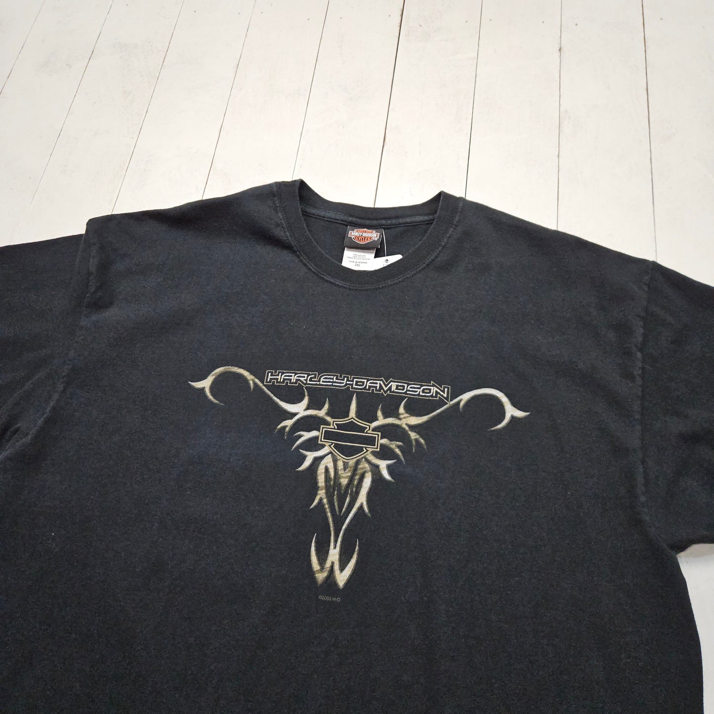 2000s 2003 Harley-Davidson Pinstripe Art Perrysburg Ohio Signature Motorcycle T-Shirt Made in USA Size XXL - People's Champ Vintage -T-Shirts - Harley