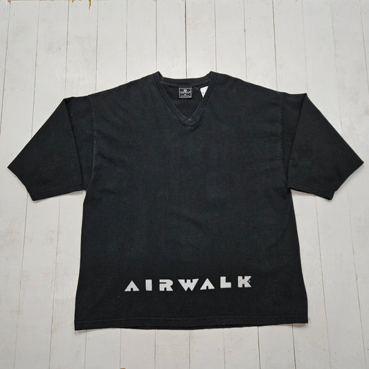 1990s Airwalk Black 1/2 Sleeve Skateboard T-Shirt Made in USA Size XXL - People's Champ Vintage -T-Shirts