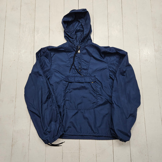1950s Union Made Navy Blue Nylon Pullover Anorak Windbreaker Jacket Made in USA Mens Size S Womens Size M