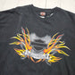 2000s 2003 Y2K Harley-Davidson Black Bar Shield Logo Pinstripe Flames Outpost Pueblo Colorado Motorcycle T-Shirt Made in USA Size XXL