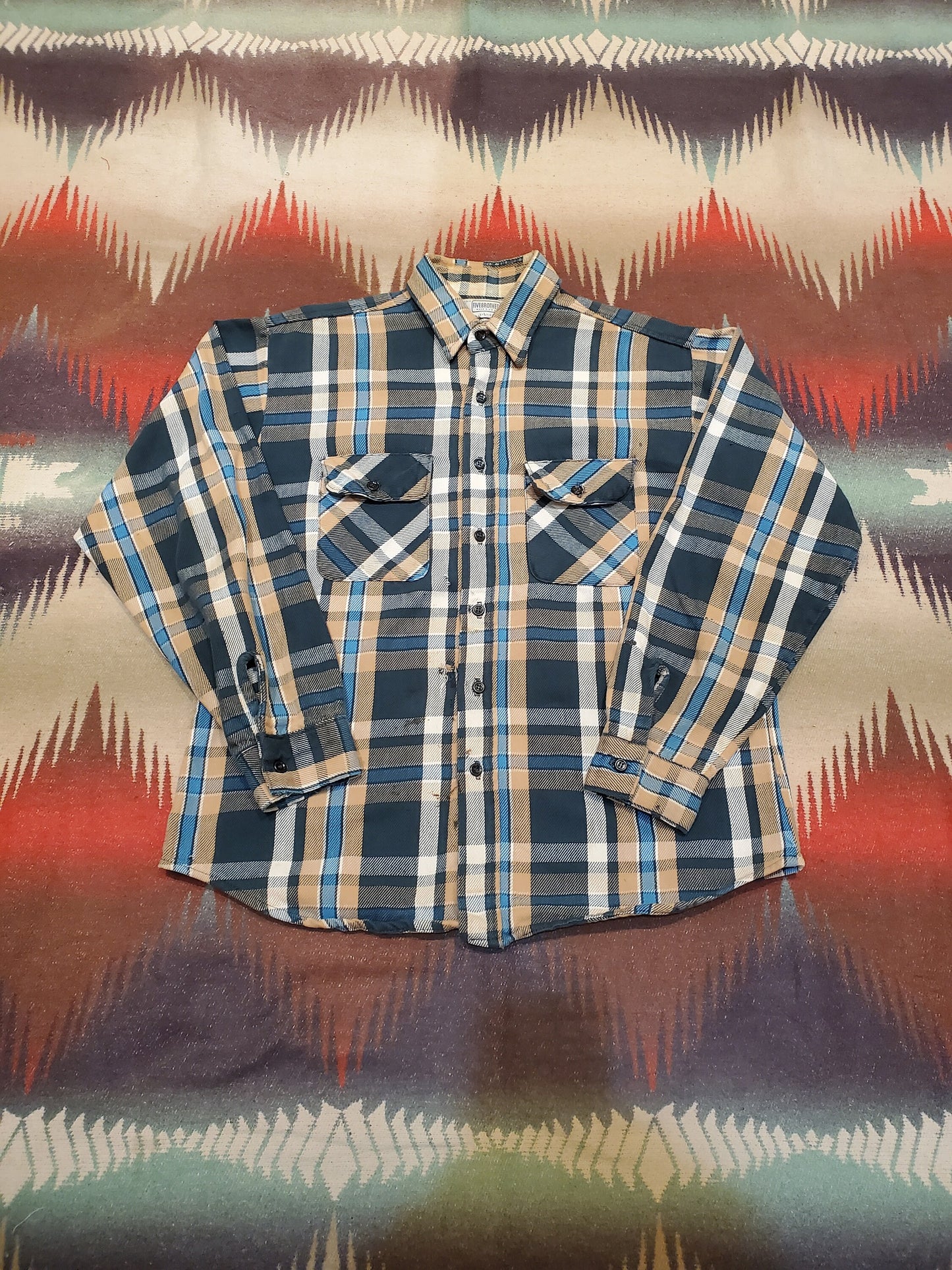 1980s Five Brother Plaid Flannel Shirt Made in USA Size L