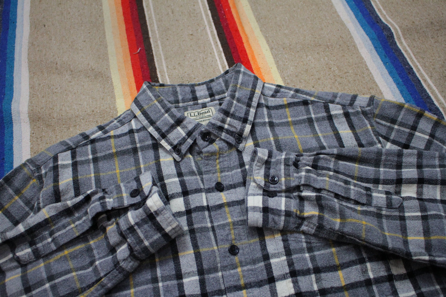 2000s/2010s LL Bean Grey Plaid Flannel Button Down Shirt Size L