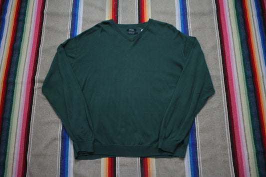 1980s/1990s Ashworth Green V-Neck Cotton Knit Sweater Size XL