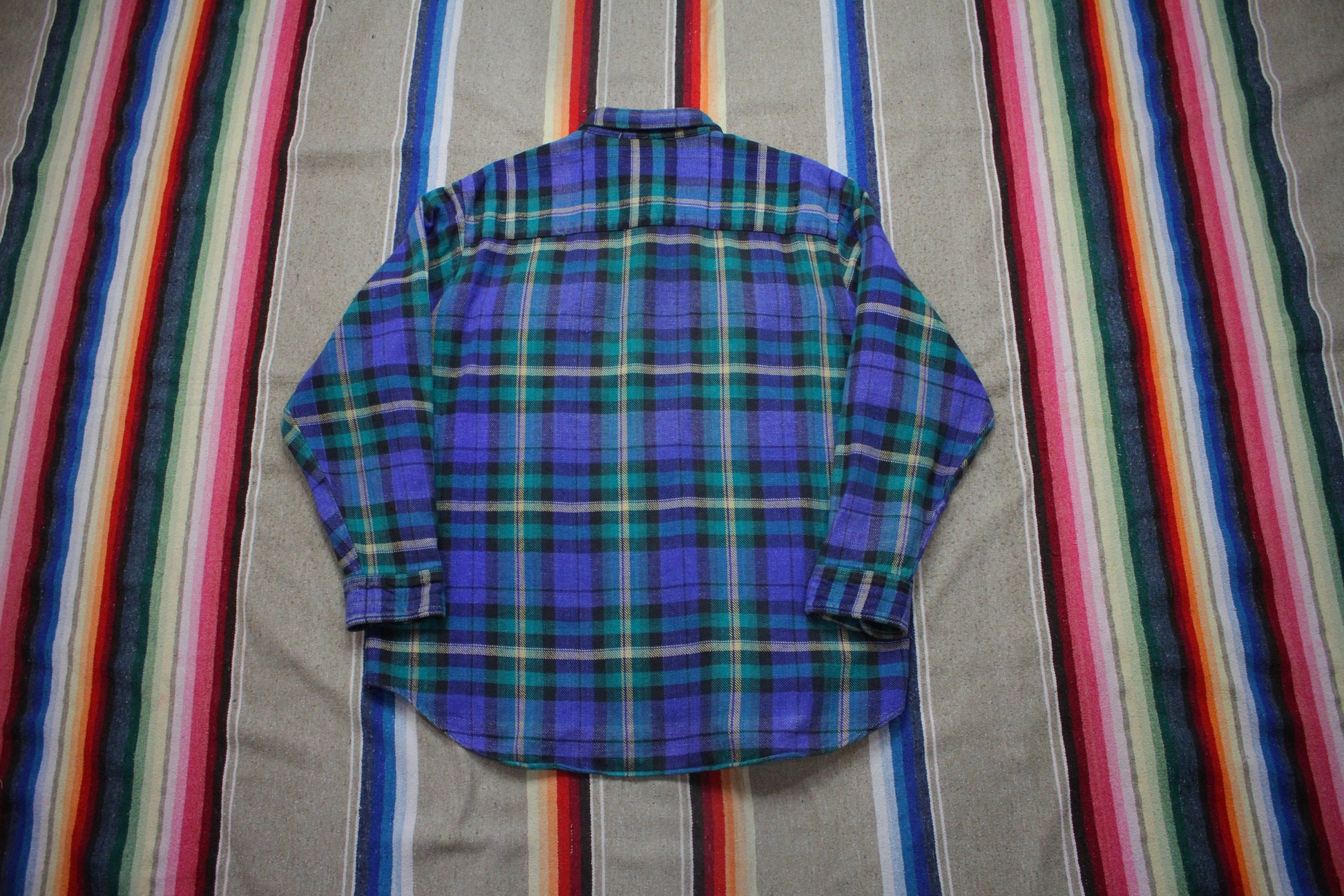 1990s/2000s Timber Trail Blue Green Flannel Button Up Shirt Size L