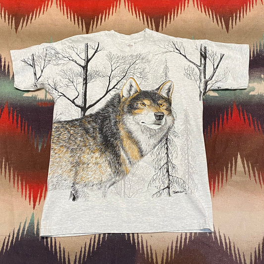 1990s Fruit of the Loom Wolf Forest AOP T-Shirt Made in Canada Size M
