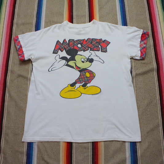 1990s Walt Disney Mickey Mouse Plaid T-Shirt Size XL/XXL
