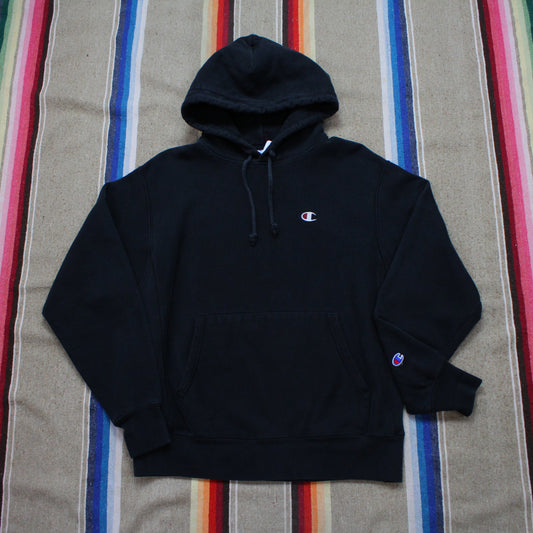 2010s Champion Black Reverse Weave Hoodie Sweatshirt Size M/L