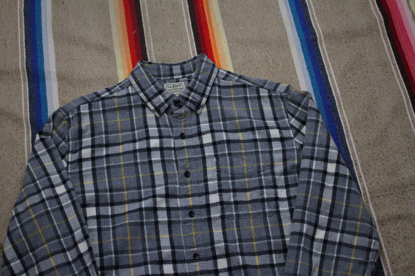 2000s/2010s LL Bean Grey Plaid Flannel Button Down Shirt Size L