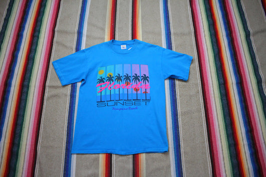 1980s 1989 Cal Cru Florida Sunset Pompano Beach Souvenir T-Shirt Made in USA Size M