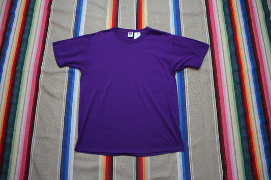 1980s Russell Athletic Blank Purple T-Shirt Made in USA Size L