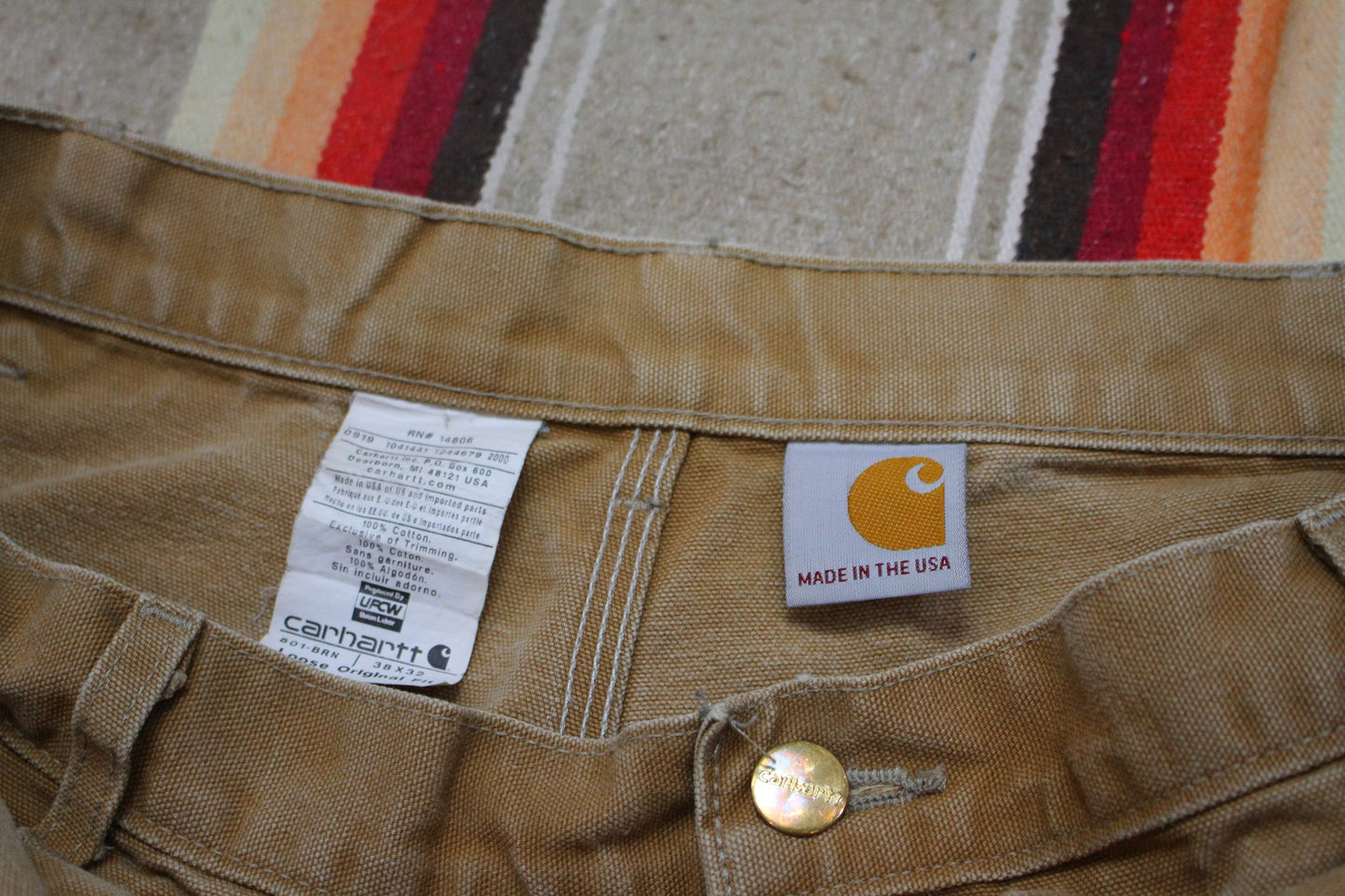 2010s Distressed Carhartt B01 BRN Double Knee Painter Work Pants Made in USA Size 34x29.5