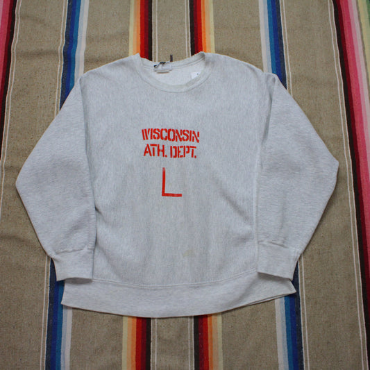 1990s Lee Cross-Grain Wisconsin Athletic Department Reverse Weave Style Sweatshirt Made in USA Size L