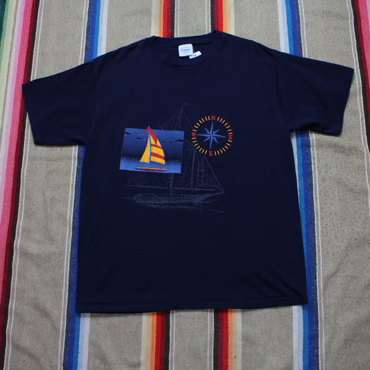 1990s Tultex Sailboat Compass T-Shirt Made in USA Size L