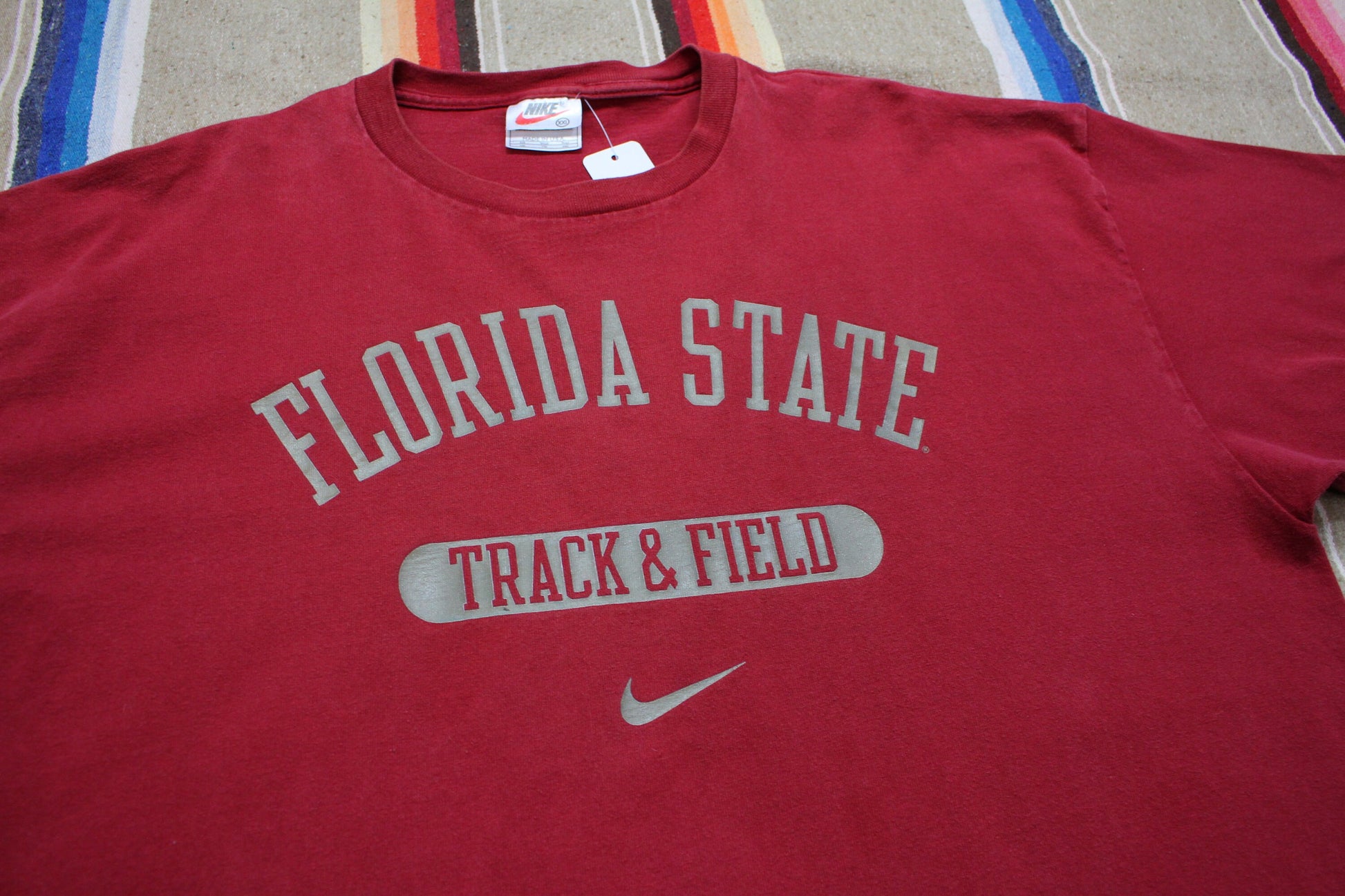 1990s Nike White Tag Florida State Track & Field Center Swoosh T-Shirt Made in USA Size XXL