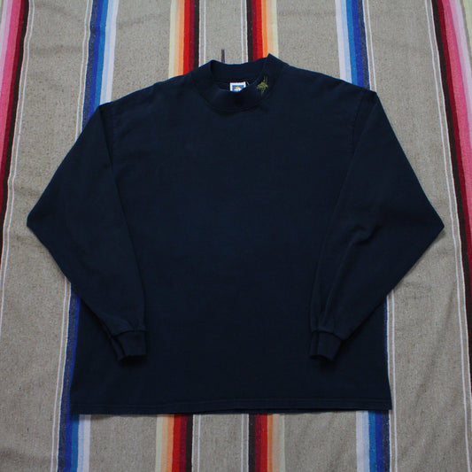 1990s Cotton Deluxe Mock Neck Eagle Logo Embroidered Long Sleeve T-Shirt Made in USA Size XL