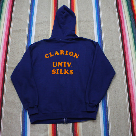 1980s/1990s Discus Athletics Clarion University Silks Deanna Zip-Up Hoodie Sweatshirt Made in USA Size L