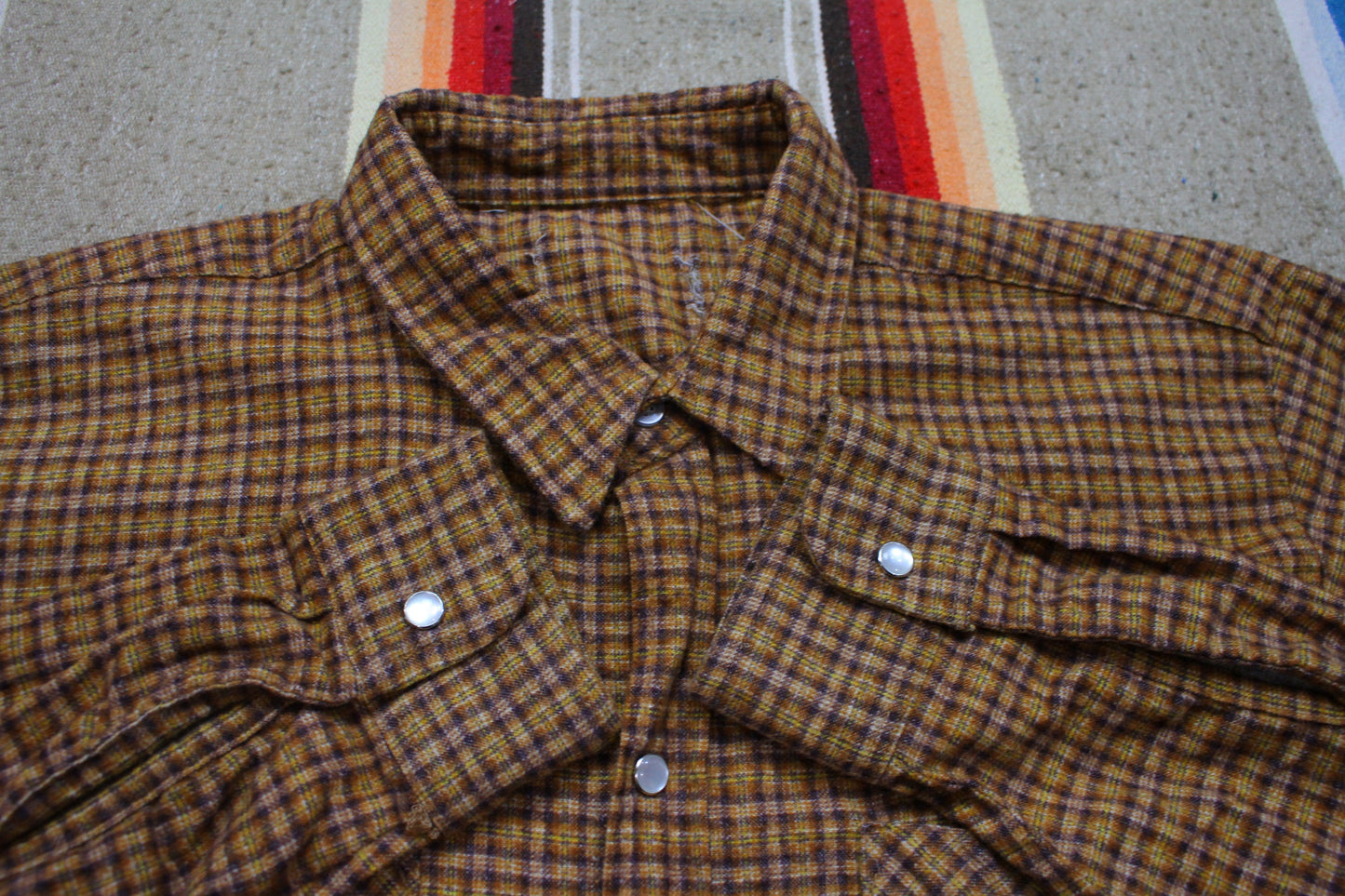 1980s/1990s Brown Plaid Printed Cotton Snaps Shirt Size M
