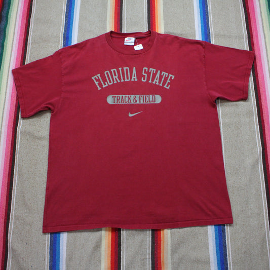 1990s Nike White Tag Florida State Track & Field Center Swoosh T-Shirt Made in USA Size XXL