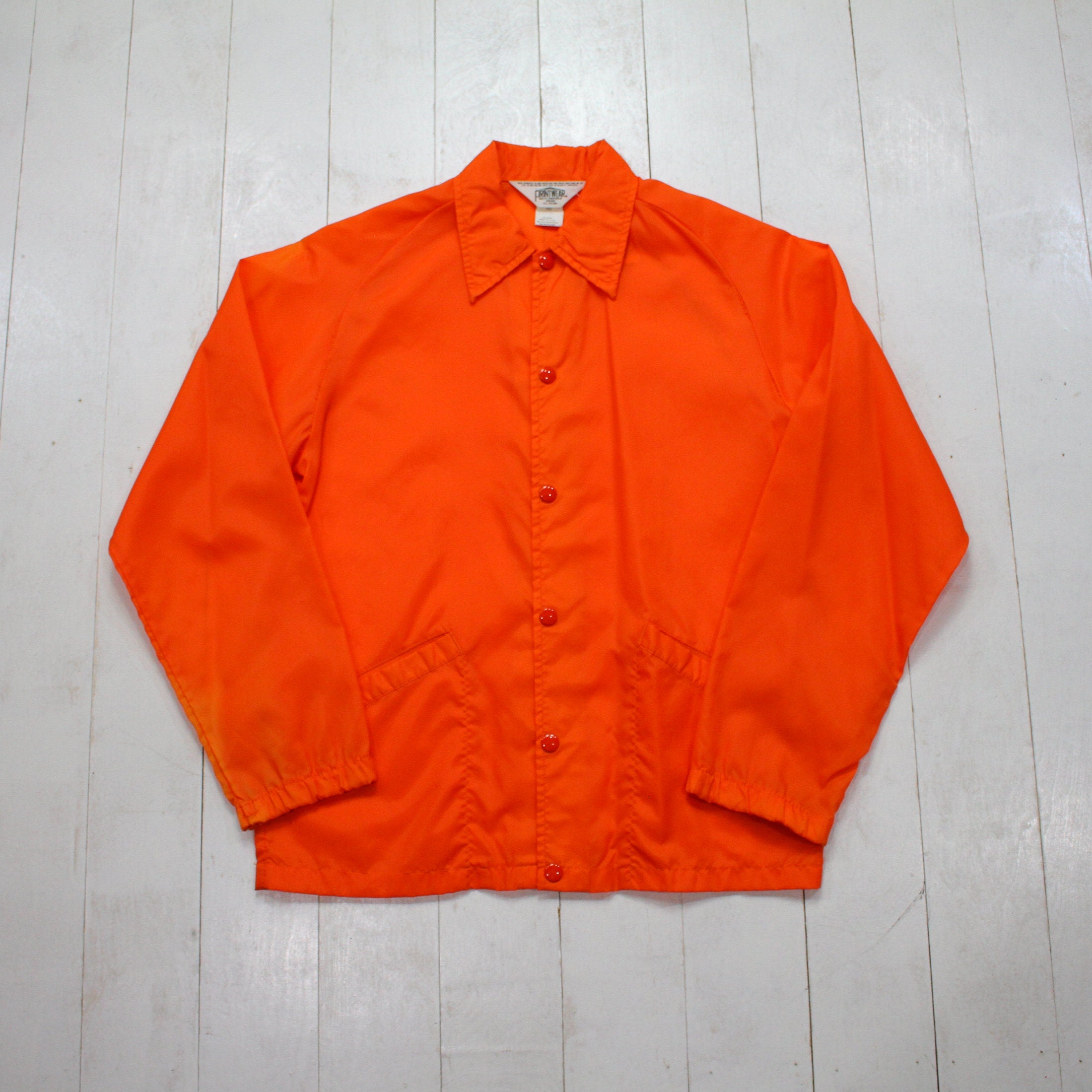 1970s 1980s Printwear Orange Nylon Coach Windbreaker Jacket Made in US People s Champ Vintage