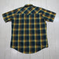1980s/1990s Ely Cattleman Plaid Snap Closure Short Sleeve Western Shirt Size L/XL