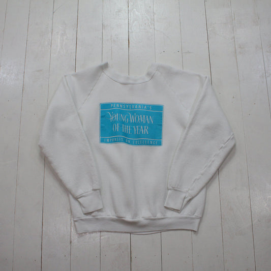 1990s Fruit of the Loom Pennsylvania's Young Woman of the Year Raglan Sweatshirt Made in USA Size M