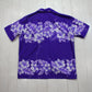 1980s/1990s Kalena Fashions of Hawaii Purple Tropical Hibiscus Print Aloha Polyester Shortsleeve Hawaiian Shirt Made in USA Size XL