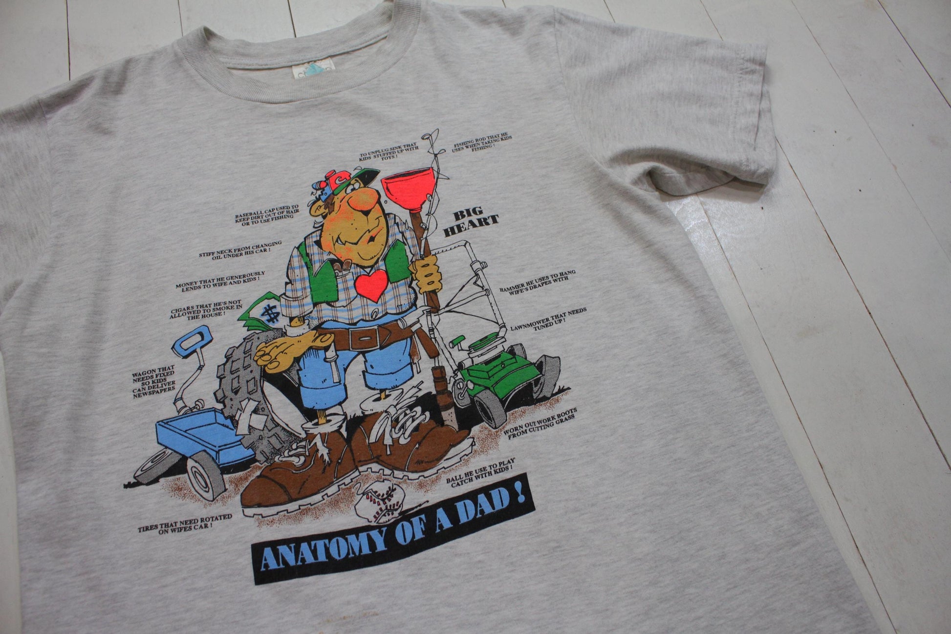 1990s Anatomy of a Dad Funny Cartoon T-Shirt Size L