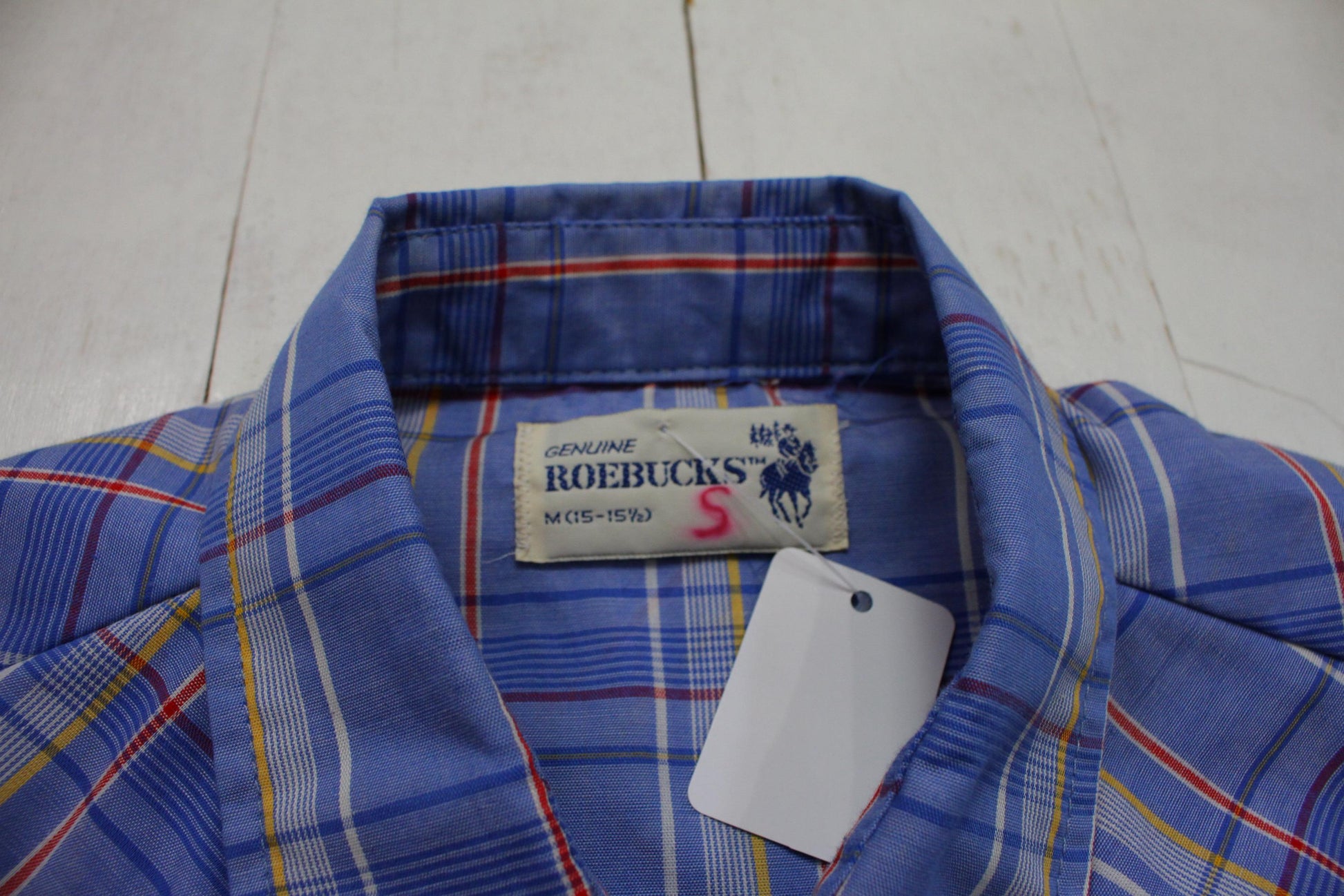 1980s/1990s Roebucks Shortsleeve Pearl Snap Western Shirt Size M