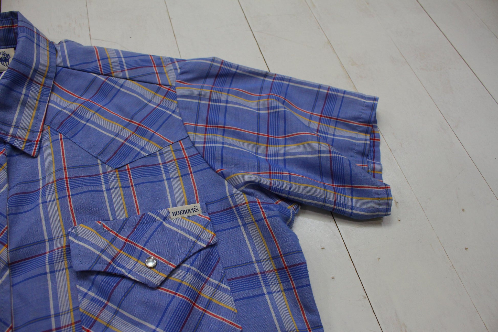 1980s/1990s Roebucks Shortsleeve Pearl Snap Western Shirt Size M