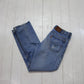 1990s Levi's Orange Tab 619 Blue Denim Jeans Distressed Painter Size 30x28