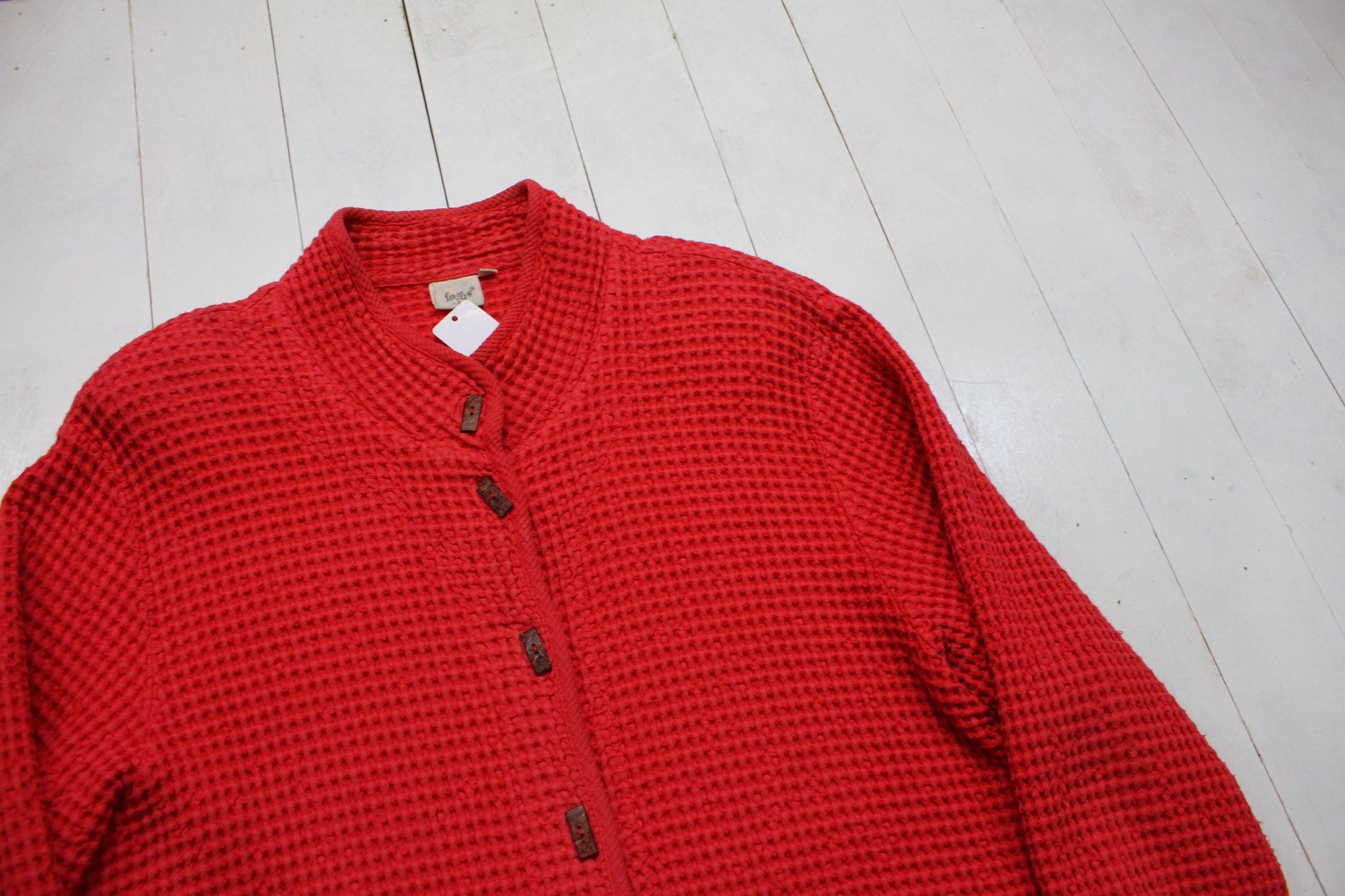 1990s Focus Pink Waffle Cotton Knit Jacket Made in USA Size L