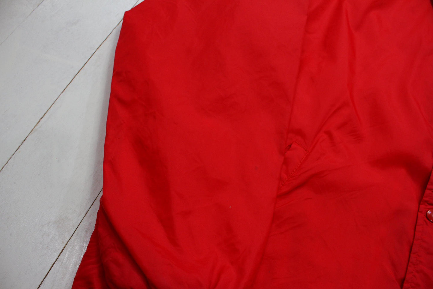 1980s/1990s Sportsmaster Red Chain Stitch Van Wert Cougars Booster Glen Cotton Lined Coach Jacket Size XL