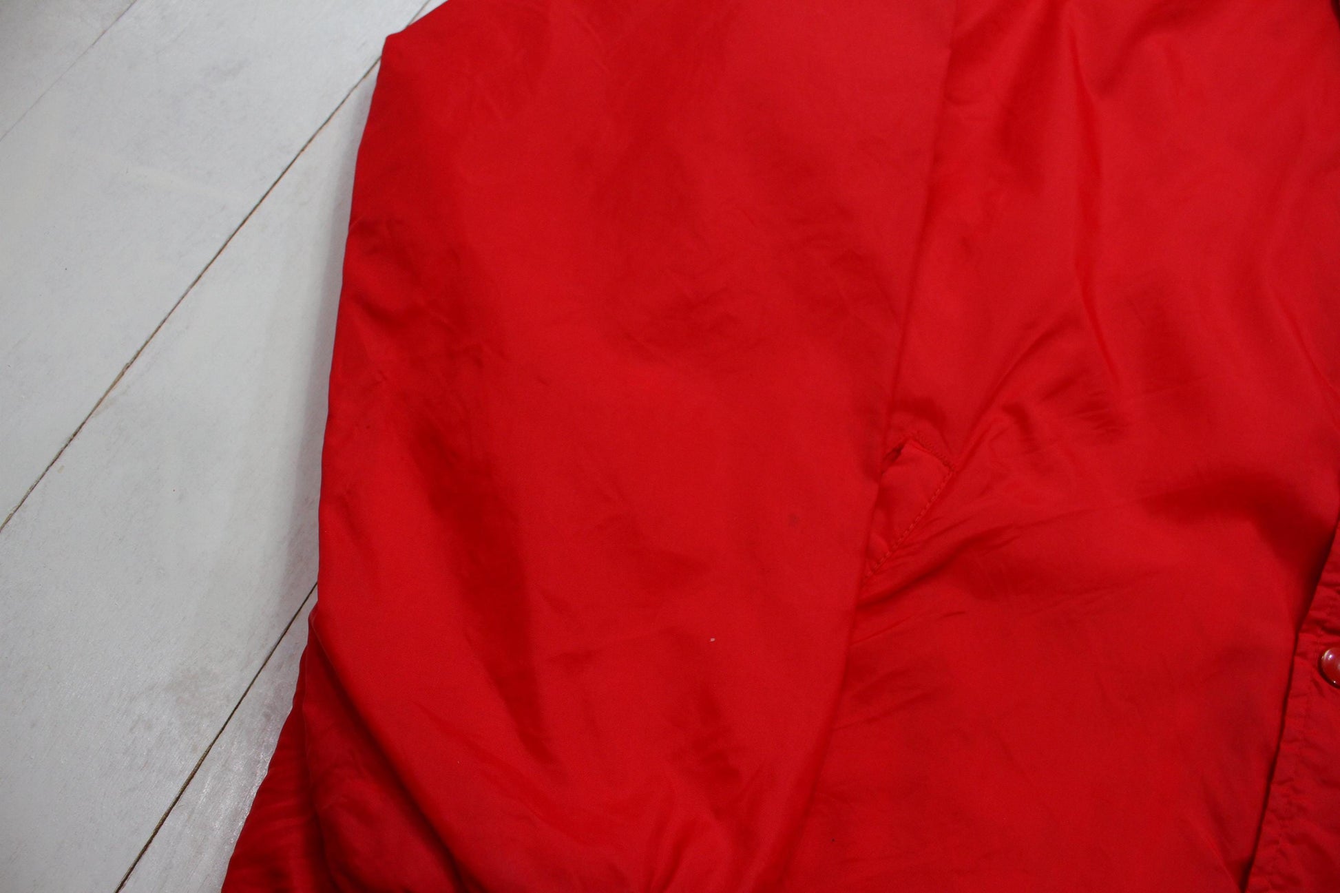 1980s/1990s Sportsmaster Red Chain Stitch Van Wert Cougars Booster Glen Cotton Lined Coach Jacket Size XL