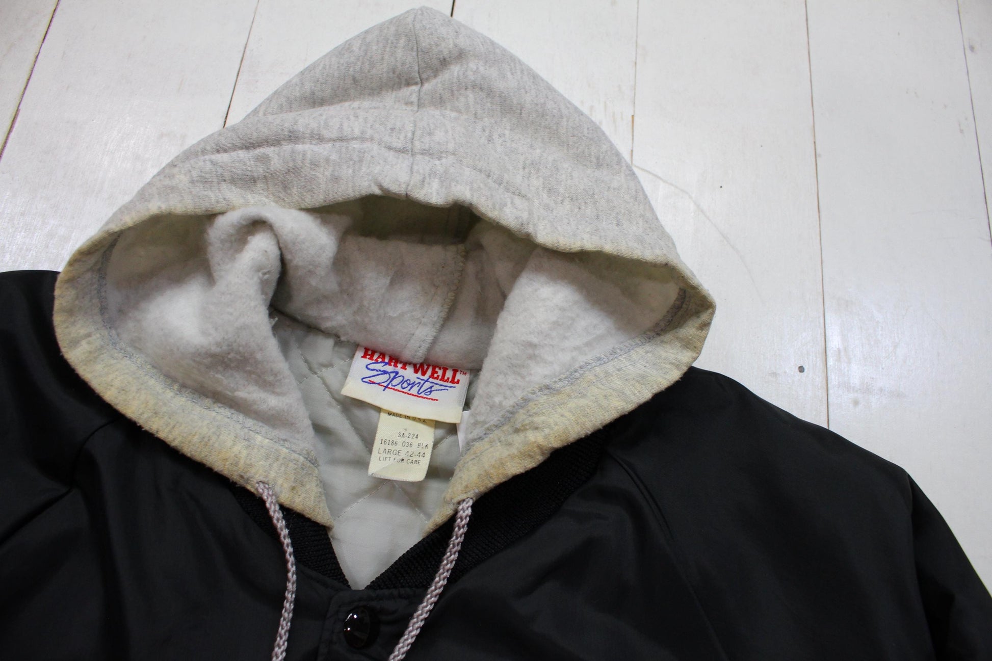 1980s/1990s Hartwell Black Robert Summers Tae Kwon Do Hoodie Quilted Lined Nylon Bomber Jacket Made in USA Size L