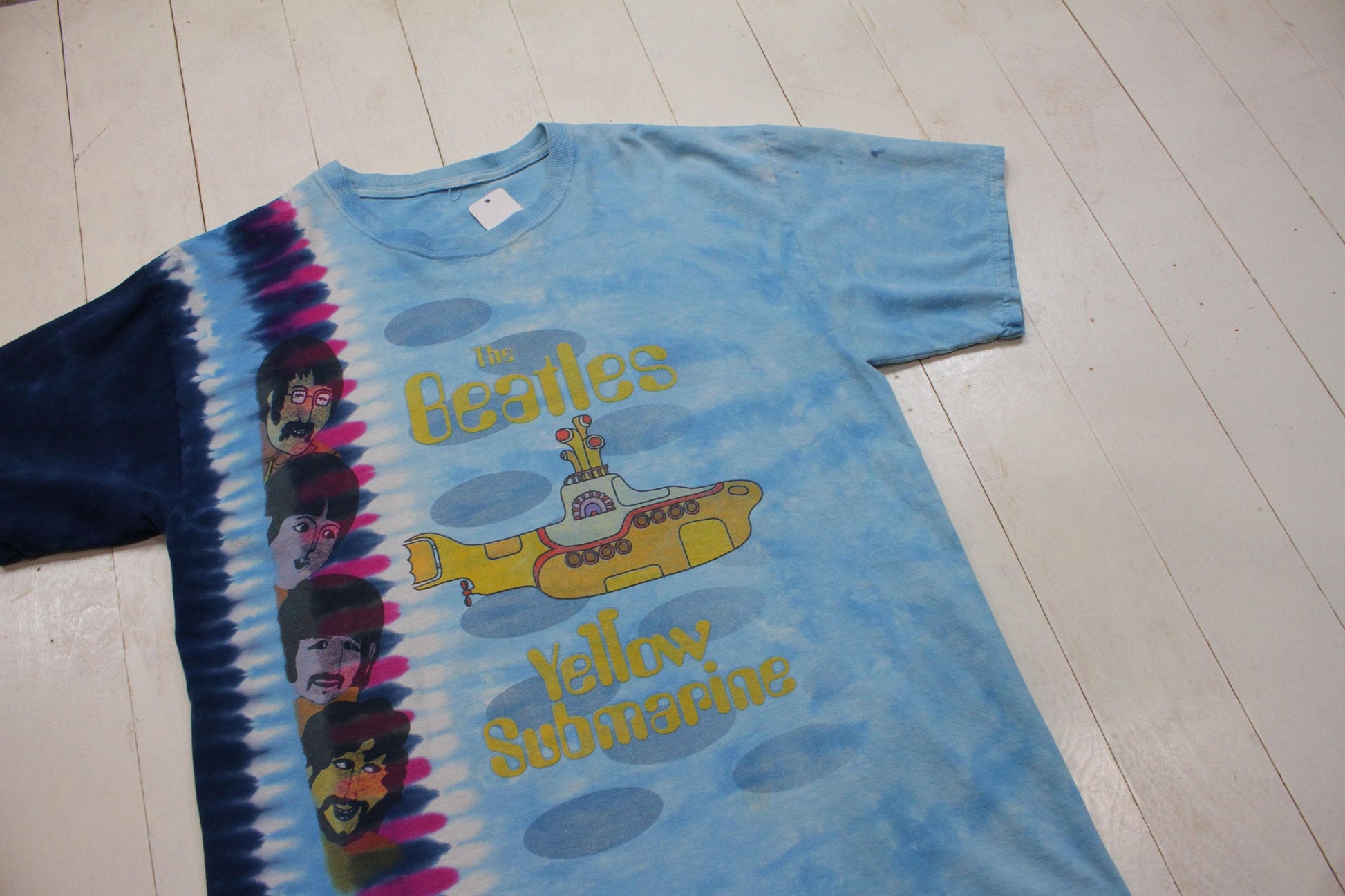 2000s Y2K Liquid Blue The Beatles Yellow Submarine Tie Dye Band T-Shirt Size L