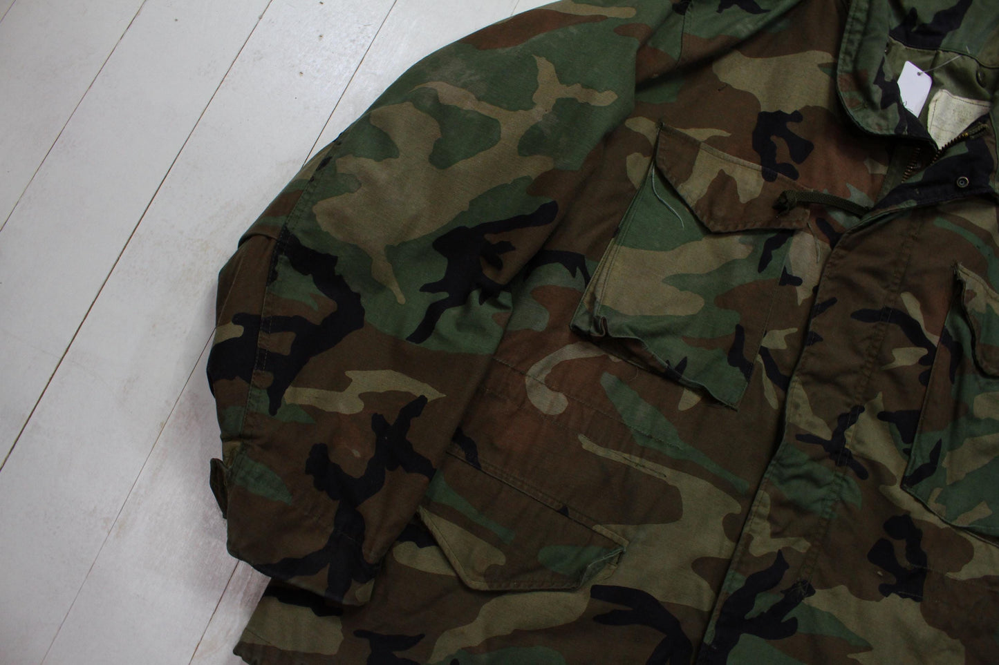 1980s US Military Woodland Camo M65 Jacket Size L/XL