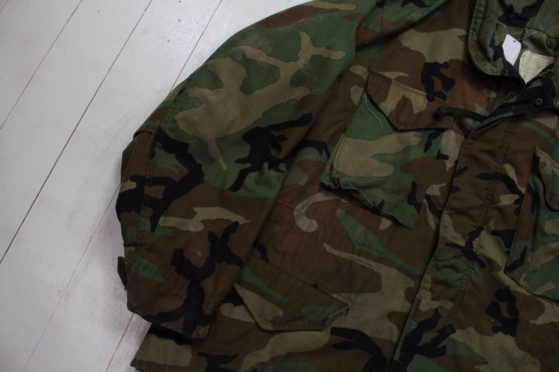 1980s US Military Woodland Camo M65 Jacket Size L/XL