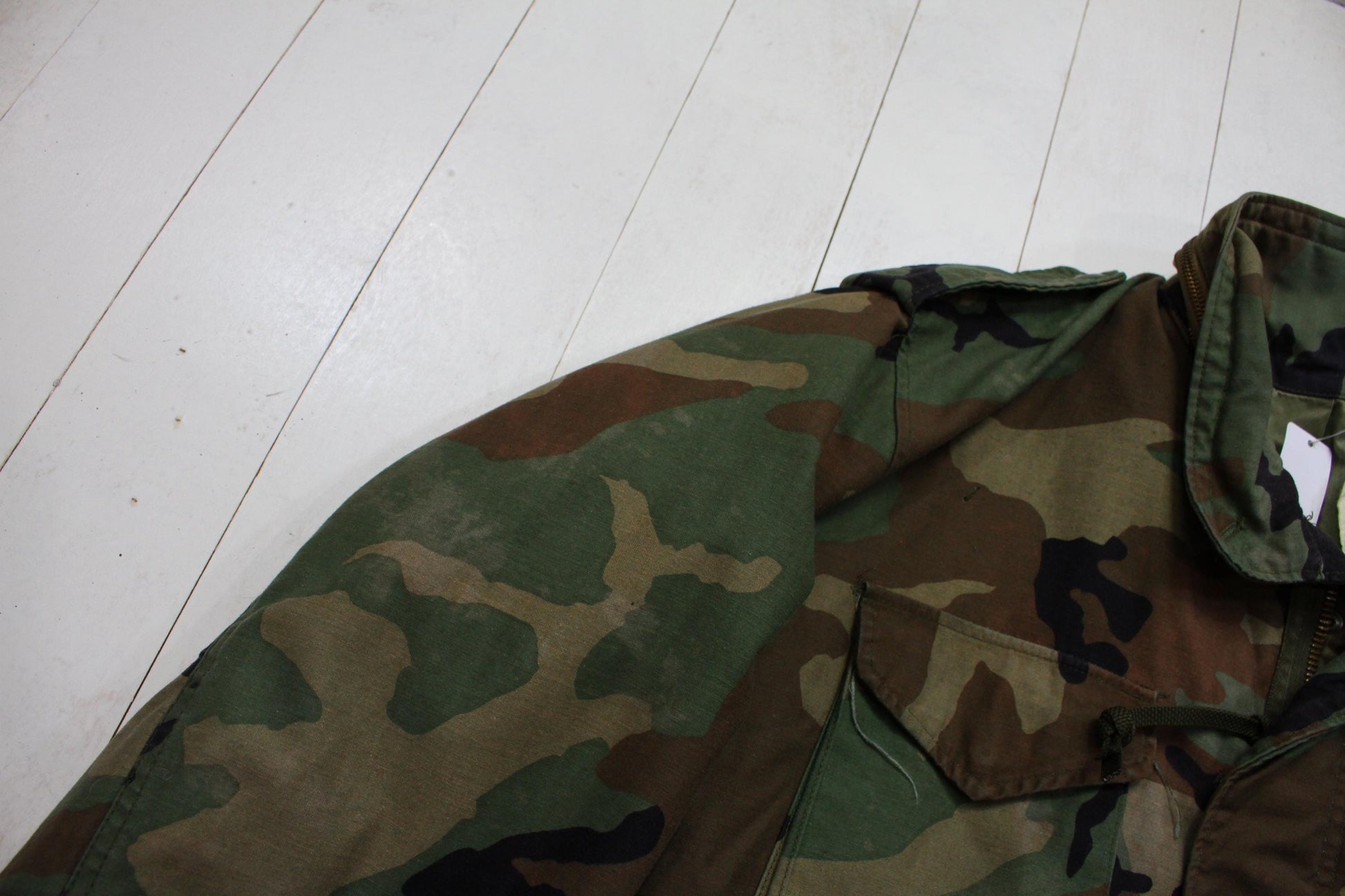 1980s US Military Woodland Camo M65 Jacket Size L/XL