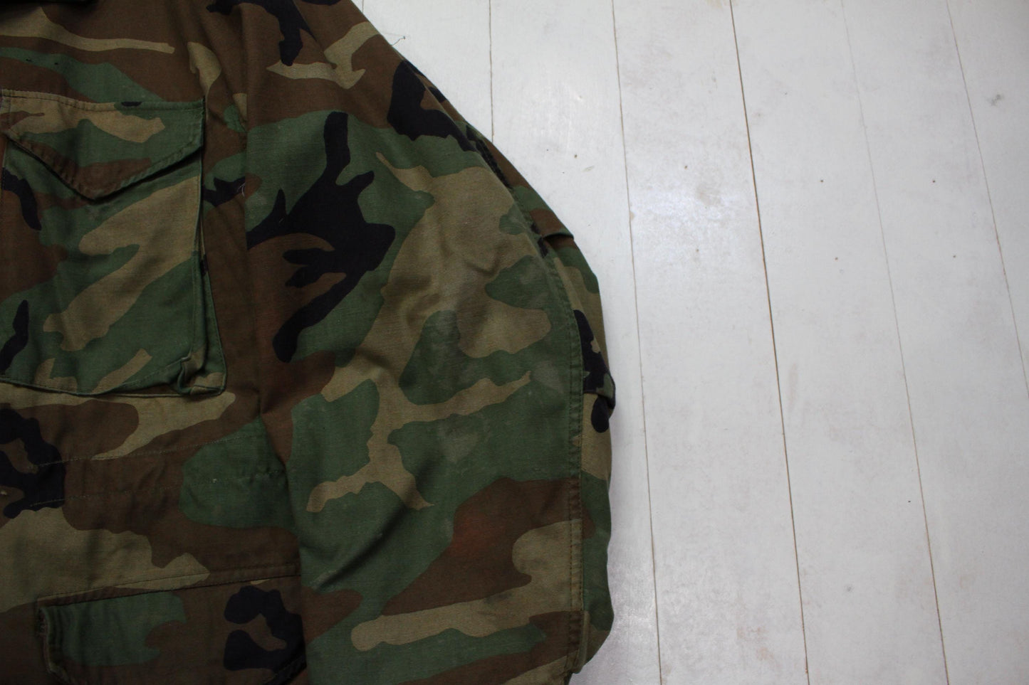 1980s US Military Woodland Camo M65 Jacket Size L/XL