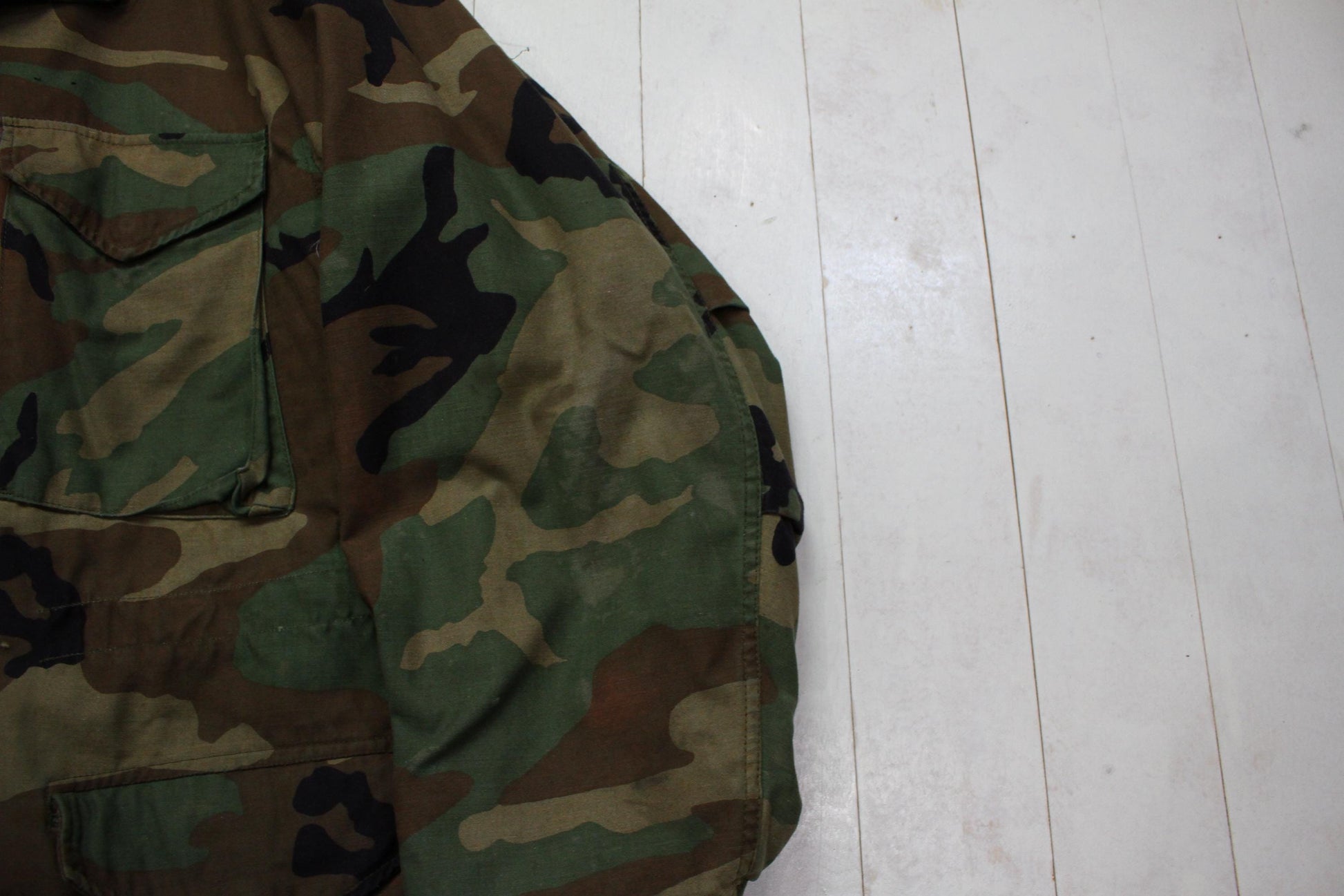 1980s US Military Woodland Camo M65 Jacket Size L/XL