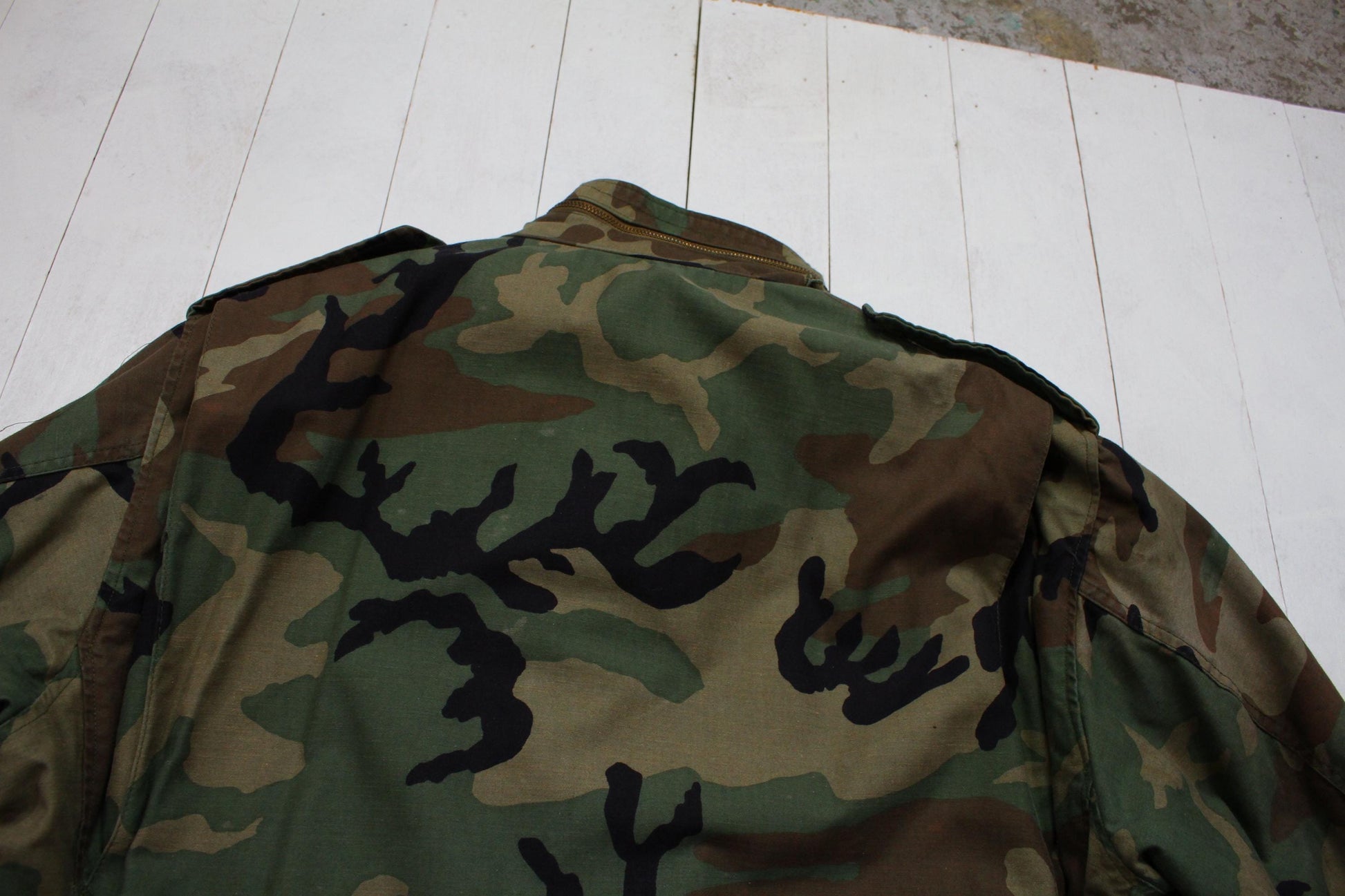 1980s US Military Woodland Camo M65 Jacket Size L/XL