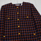 1980s/1990s Domina Black Multicolour Viscose Knit Business Suit Set Blazer and Skirt