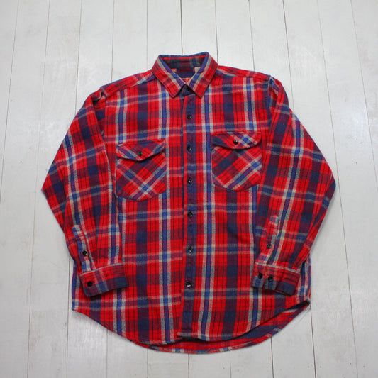 2000s Y2K Dakota Red Blue Plaid Button Up Flannel Shirt Size L