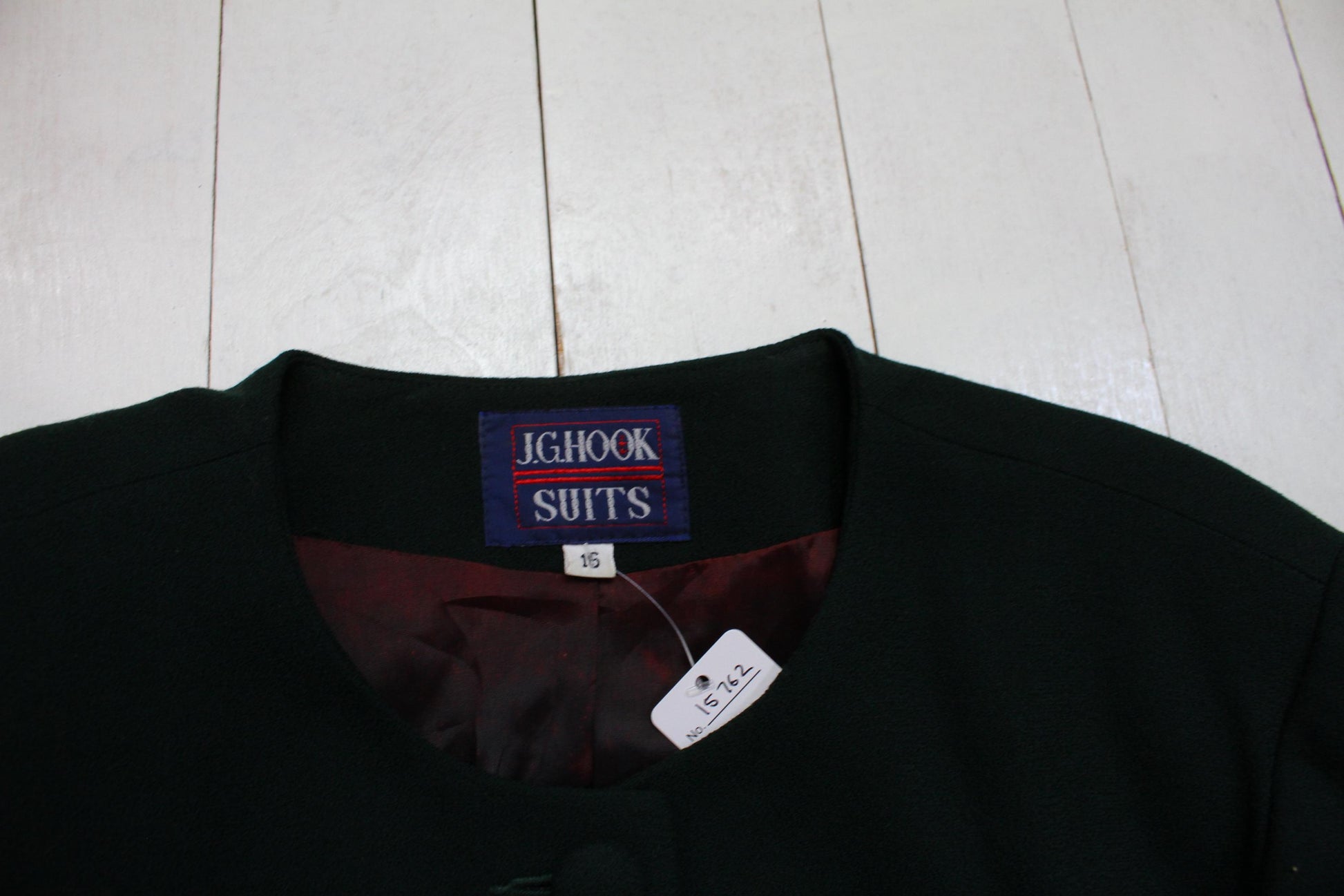 1980s JG Hook Suits Dark Green Collarless Wool Coat Made in USA Women's Size XL