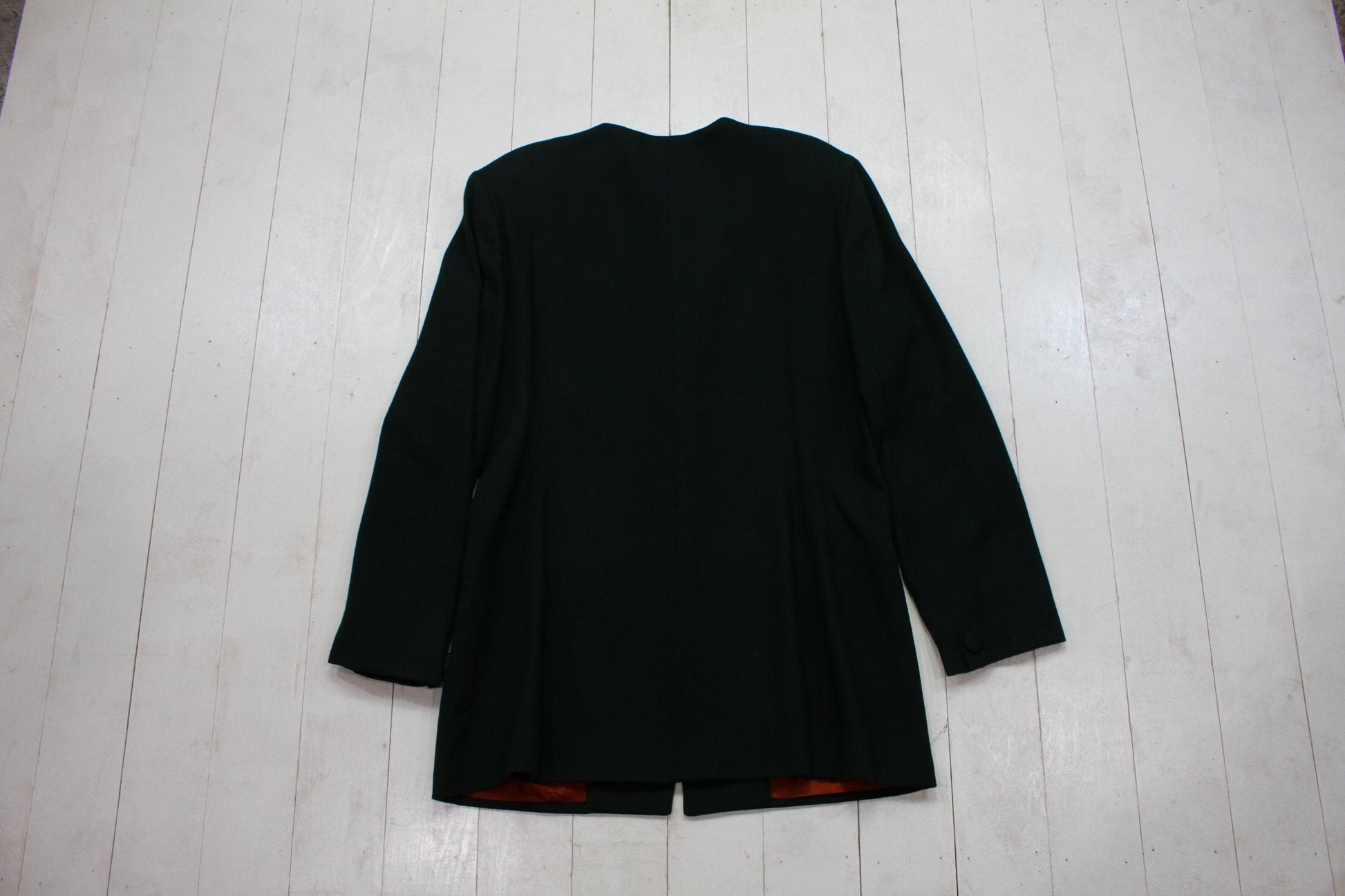 1980s JG Hook Suits Dark Green Collarless Wool Coat Made in USA Women's Size XL