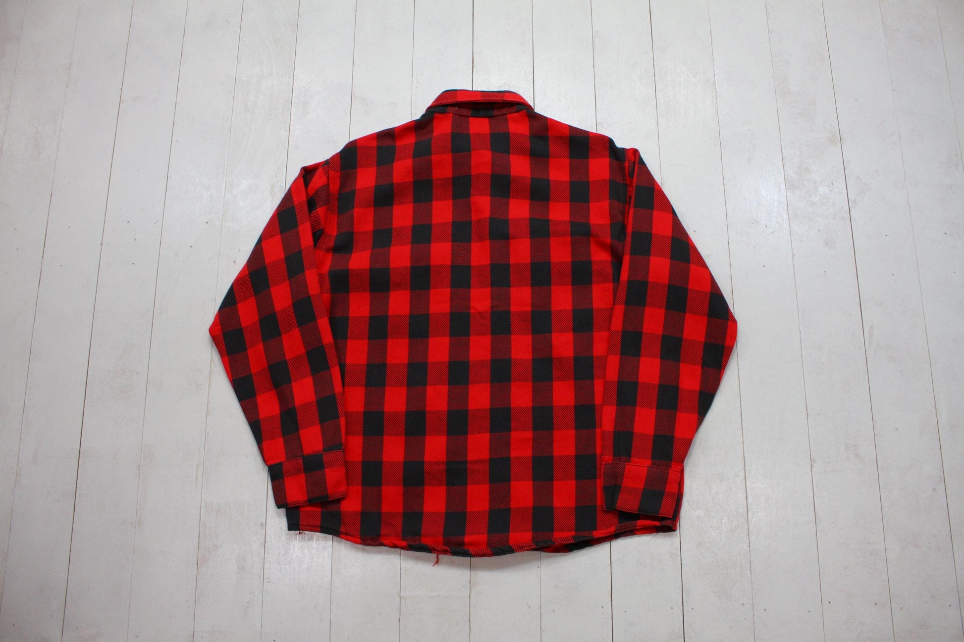 1970s Jim Catfish Hunter Red Black Buffalo Plaid Flannel Shirt Size M/L