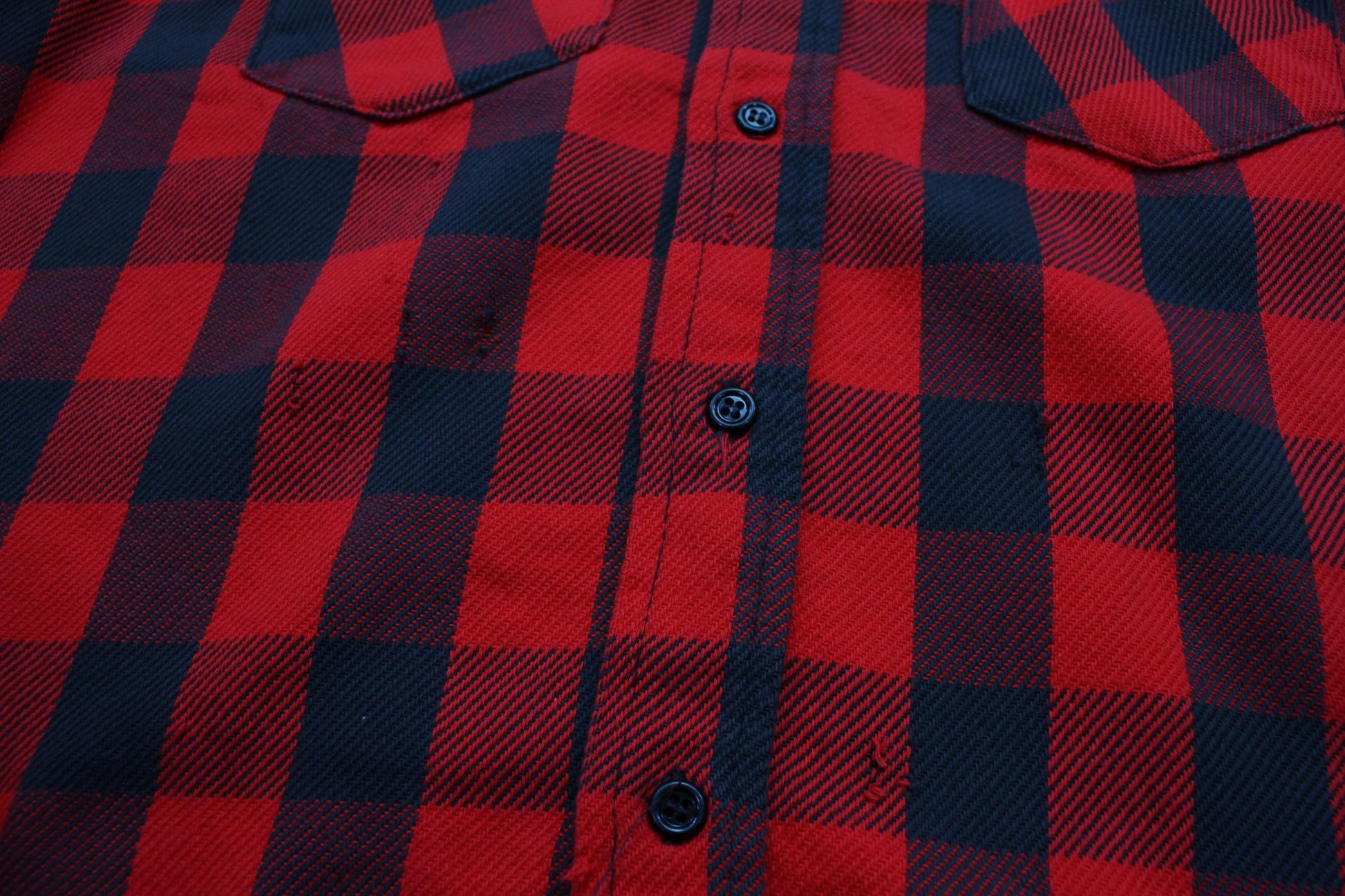 1970s Jim Catfish Hunter Red Black Buffalo Plaid Flannel Shirt Size M/L